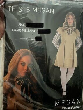 NIB✨ XL- M3GAN Adult Plus Dress Costume in Beige with Bow - Megan (Halloween)
